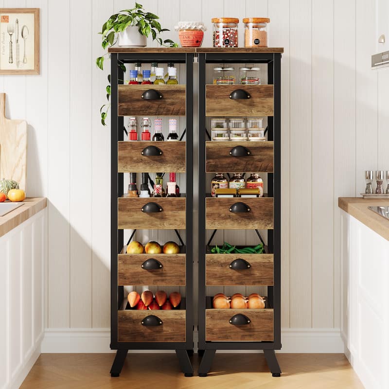 Wood Fruit and Vegetable Storage Rack, 5-Tier Kitchen Pantry Storage Cabinet