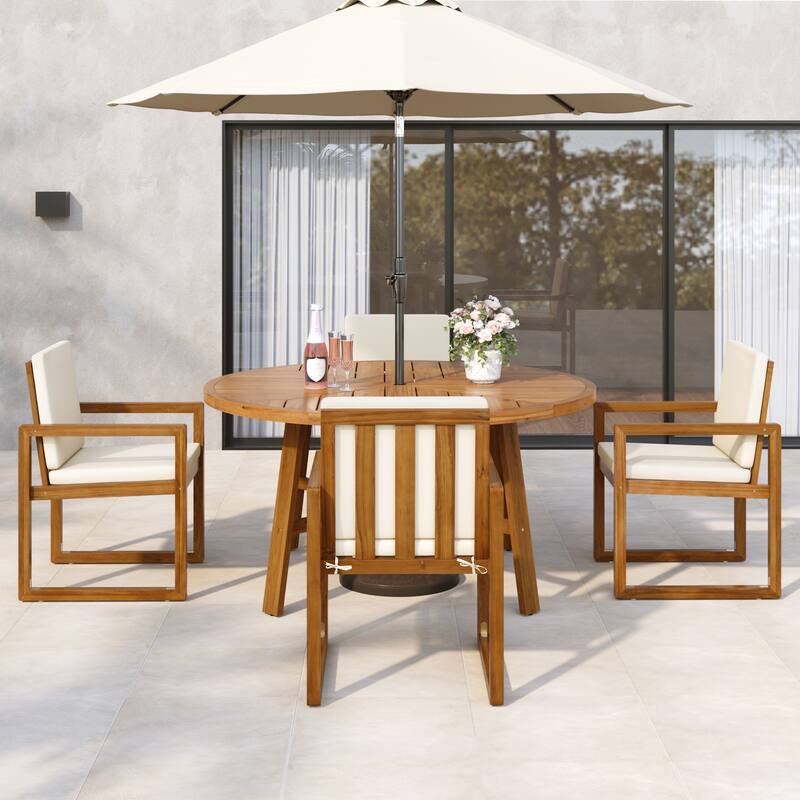 5-Piece Patio Dining Set Acacia Wood Outdoor Dining Set with Four Armchairs and a Table for Garden, Balcony, Backyard