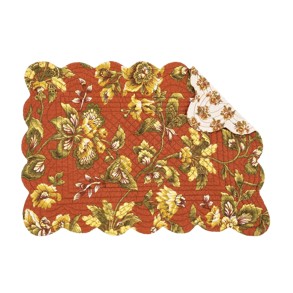 Estelle Quilted Reversible Floral Damask Placemat Set of 6 - Set of 6