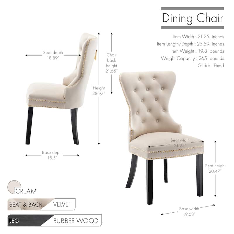 Porthos Home Caja Tufted Velvet Dining Chairs with Rubberwood Legs, Set of 2