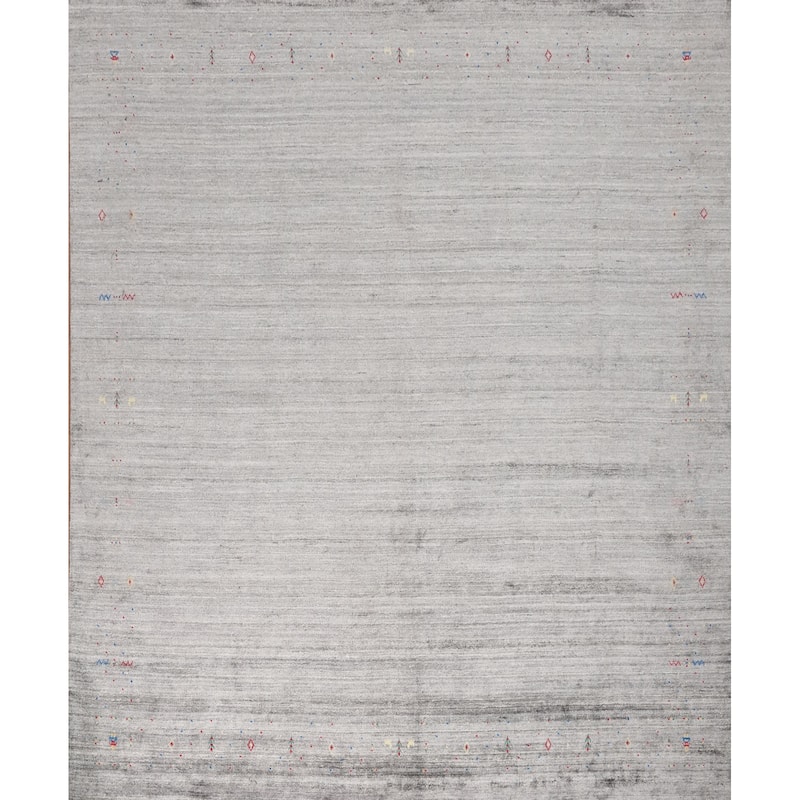 Hand Knotted Oriental Viscose Silk Carpet Tribal Animal Pictorial Greys & Charcoal Gabbeh Area Rug - 11' 10'' X 12' 4''