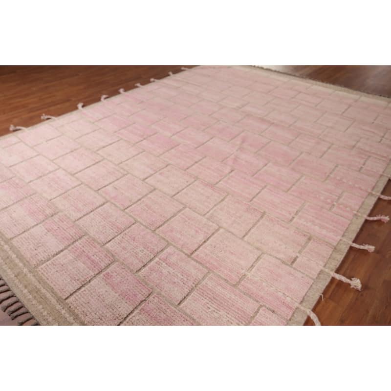 Pink Moroccan Area Rug Handmade Wool Carpet - 9'0"x 12'6"