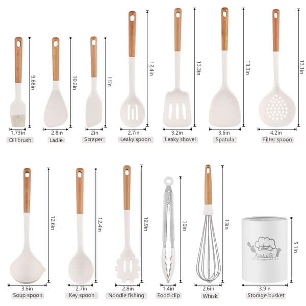 SUGIFT 13-Piece Silicone Kitchen Utensils with Wooden Handles Set