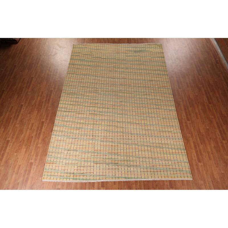 All-Over Checkered Moroccan Large Area Rug Hand-Knotted Wool Carpet - 9'10"x 14'4"