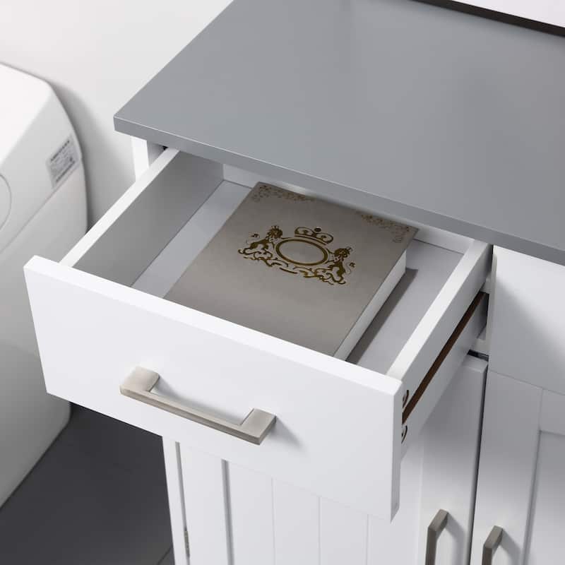 White MDF Bathroom Storage Cabinet with Drawers and Adjustable Shelves for Home - 26.75" L x 13" W x 30" H