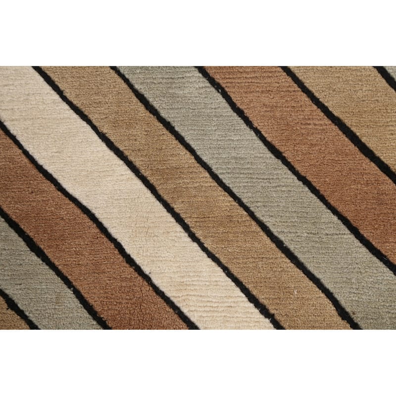 Vegetable Dye Modern Striped Nepalese Oriental Wool Area Rug Handmade - 5'2" x 8'2"