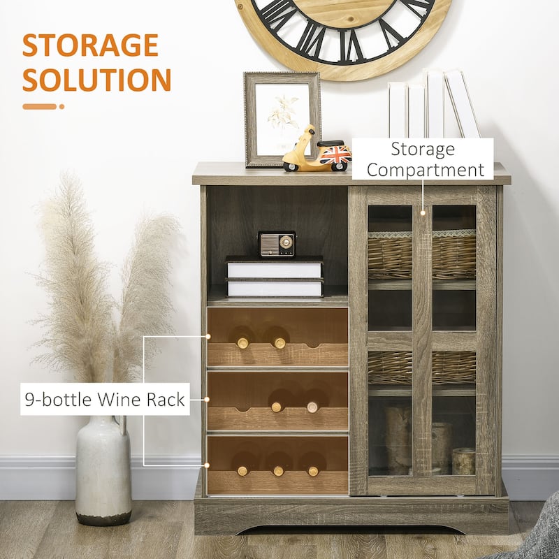HOMCOM Modern Buffet Cabinet, Kitchen Sideboard with Wine Racks, Sliding Glass Door, Storage Shelves for Living Room
