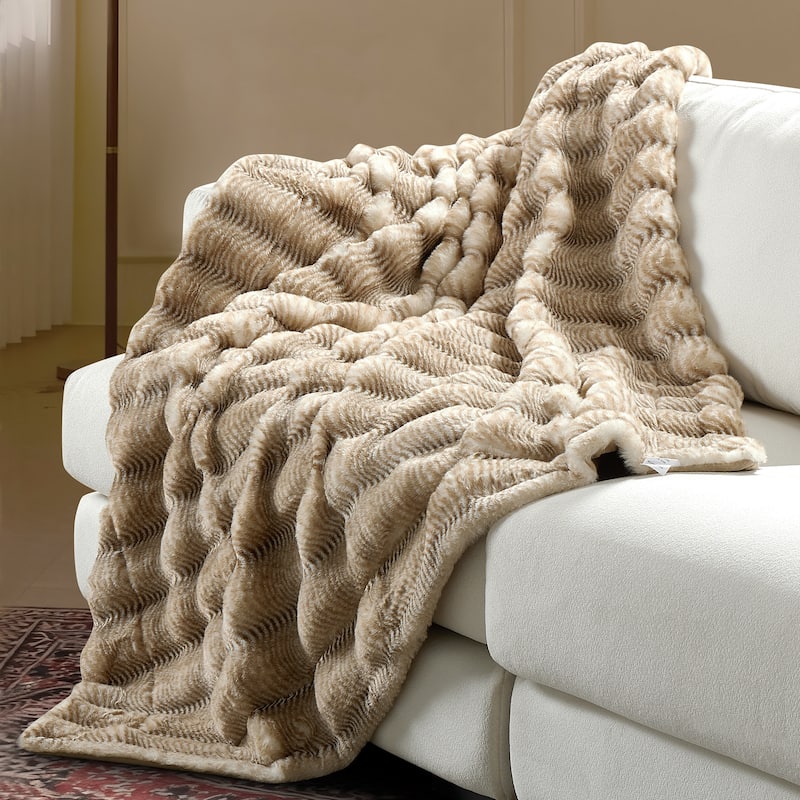 Thick StripeRabbit FauxFur Throw Fuzzy Soft Plush Blanket for Sofa