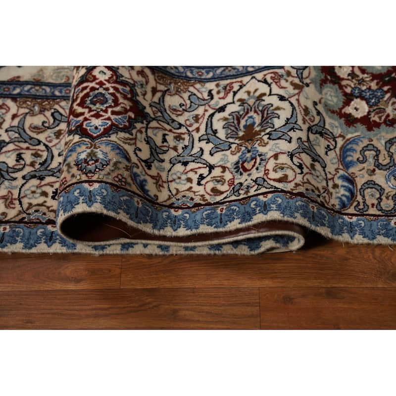 Ivory Floral Nain Persian Area Rug Handmade Wool Carpet - 6'8"x 9'10"