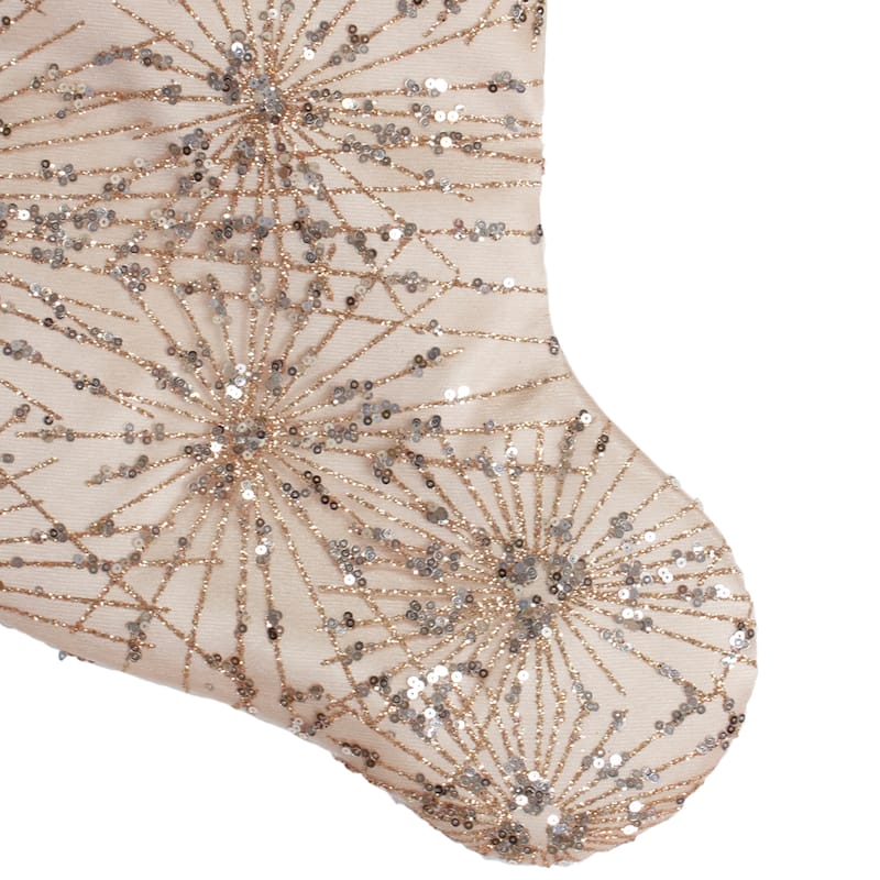 20.5-Inch Gold Glitter and Sequin Satin Cuff Christmas Stocking - 20.5"