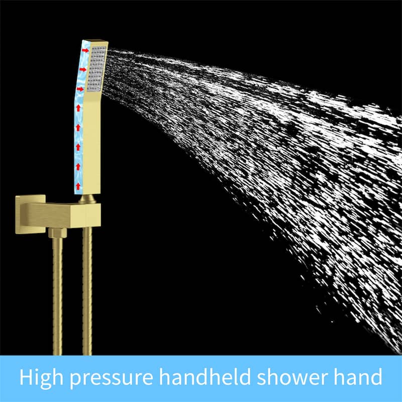 Wall Mount Shower Faucet With Rough-in Valve, Complete Shower System Wth Handheld Shower 10 inch Rain Shower Head Brushed Gold