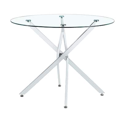 Modern minimalist style round transparent tempered glass table, tempered glass tabletop, metal table legs, suitable for