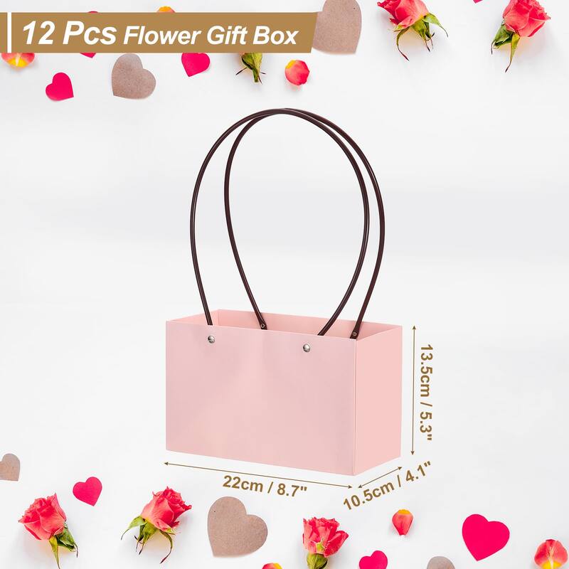 Flower Gift Box, 12 Pcs Paper Bouquet Gift Bags for Flower Packaging - Light Pink