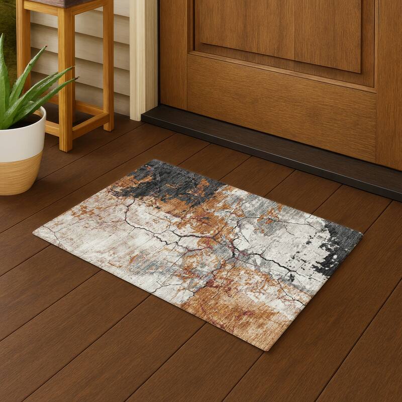 Machine Washable Indoor/ Outdoor Modern Crackle Chantille Rug - Paprika - 1'8" x 2'6"