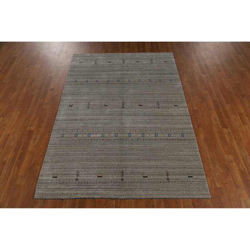 Oriental Grey Gabbeh Indian Area Rug Handmade Wool Carpet - 5'1" x 7'8"
