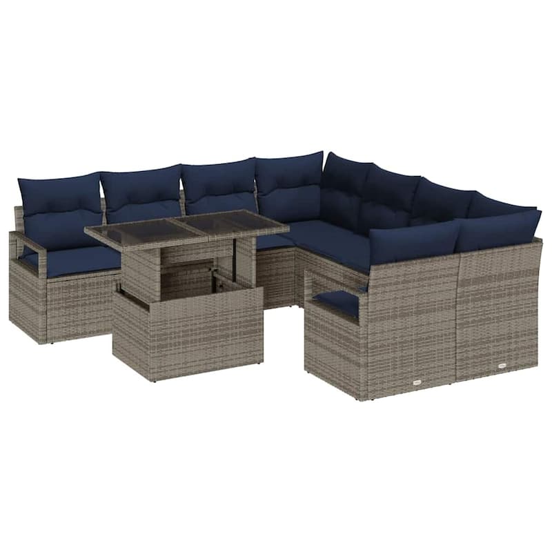 vidaXL 9 Piece Garden Sofa Set with Cushions - 91.3×92.1×27.2