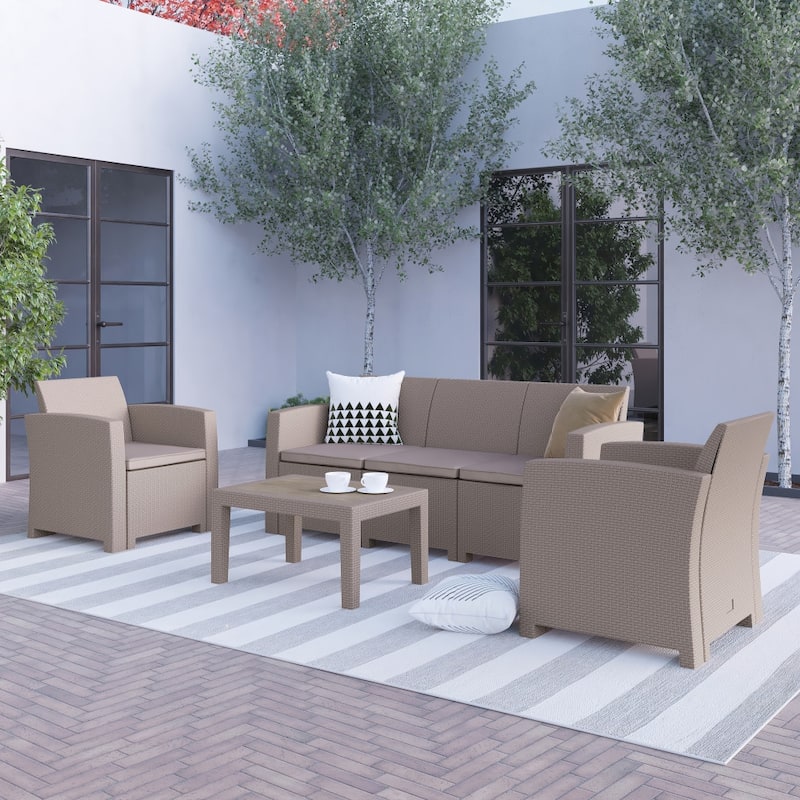 4 Piece Outdoor Faux Rattan Chair, Sofa and Table Set