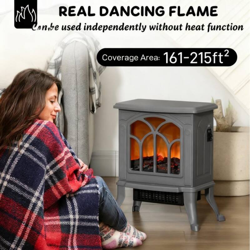 14.8" Retro Chic Electric Fireplace Stove with Realistic Flame