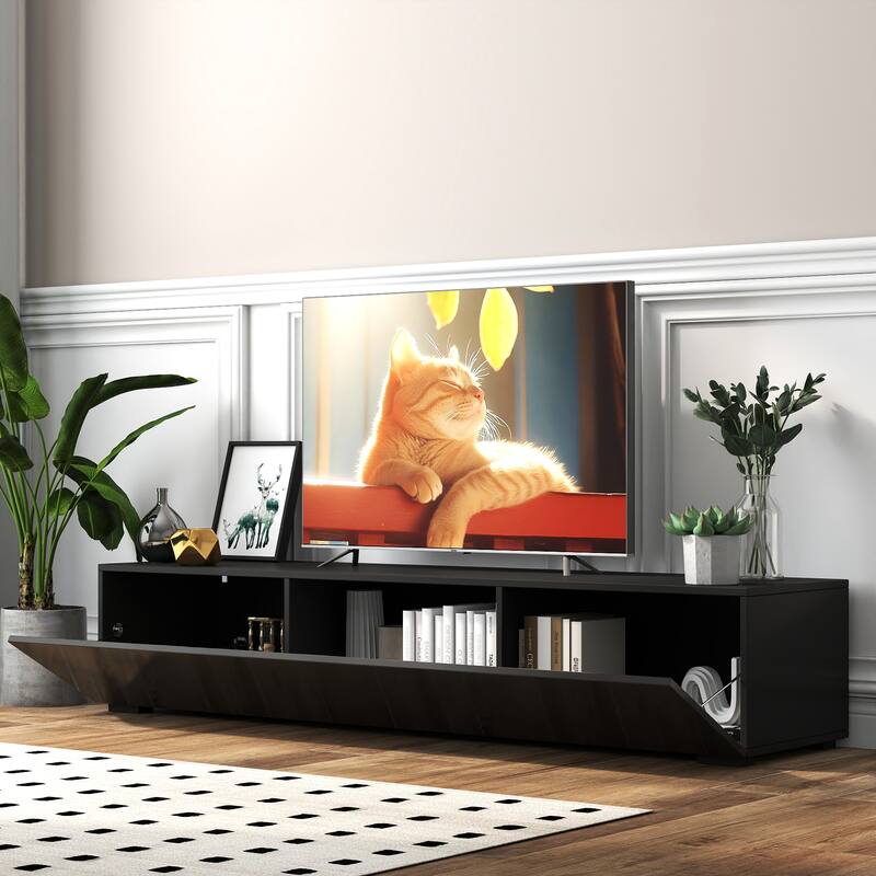 Black Television Cabinet for Living Room, Wall Mounted TV Stand Entertainment Center with Storage Cabinet - 63"