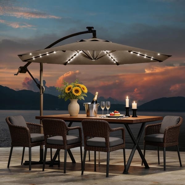 bed bath and beyond offset patio umbrella with solar lights WESTLAKE 10 Ft LED Cantilever w/ Included 4-Piece Base Weights, Gray Available in a variety of color options. 10 FT * 13 FT
