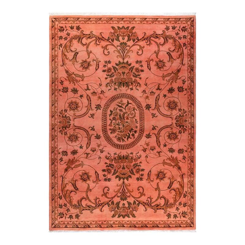Overton Hand Knotted Wool Vintage Inspired Modern Contemporary Overdyed Pink Area Rug - 6' 6" x 9' 5"