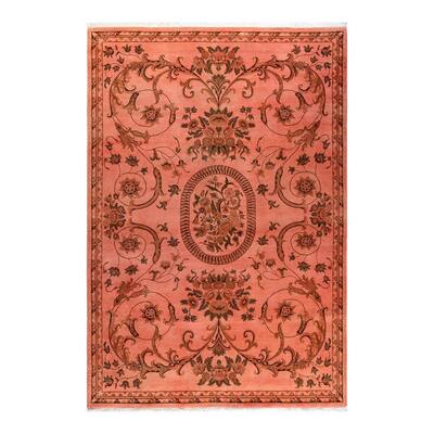 Overton Hand Knotted Wool Vintage Inspired Modern Contemporary Overdyed Pink Area Rug - 6' 6" x 9' 5"