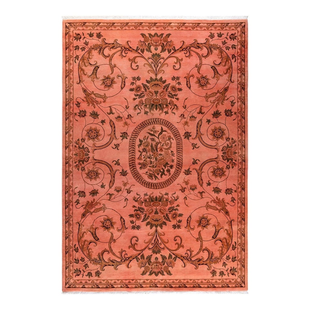 Overton Hand Knotted Wool Vintage Inspired Modern Contemporary Overdyed Pink Area Rug - 6' 6" x 9' 5"
