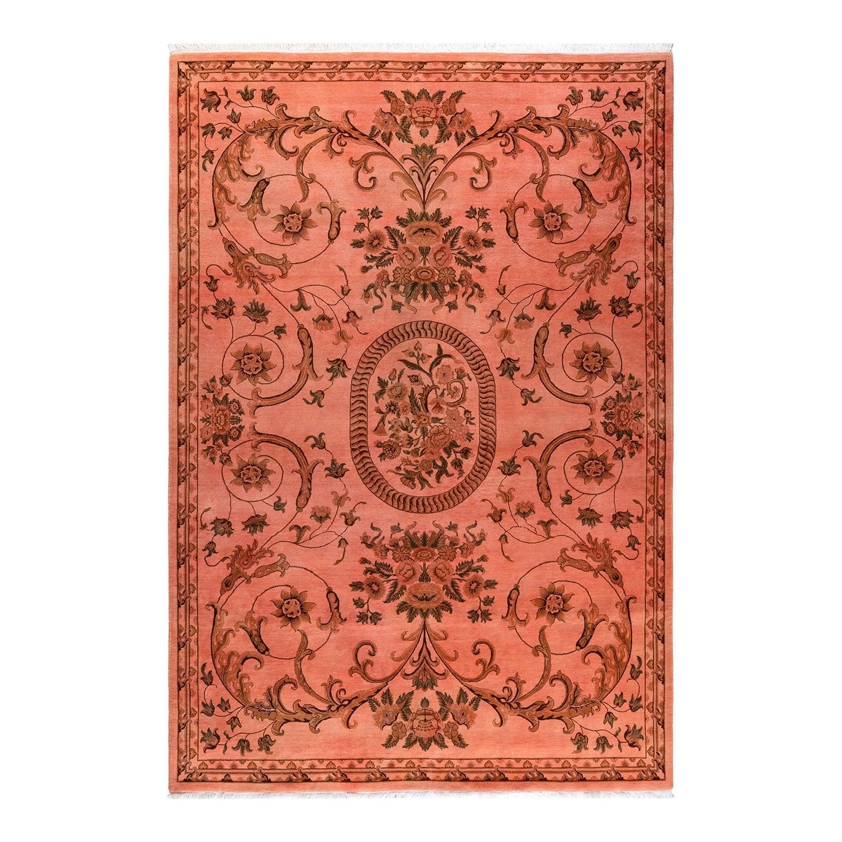 Overton Hand Knotted Wool Vintage Inspired Modern Contemporary Overdyed Pink Area Rug - 6' 6" x 9' 5"