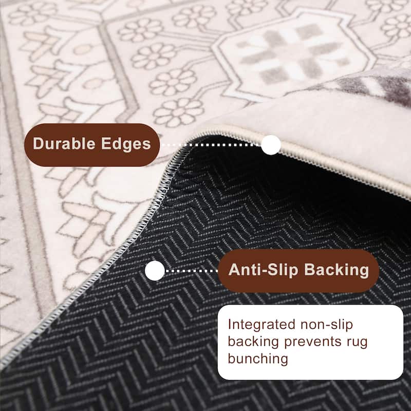 ECARPETGALLERY Oriana Traditional Machine Washable Beige & Grey Area Rug