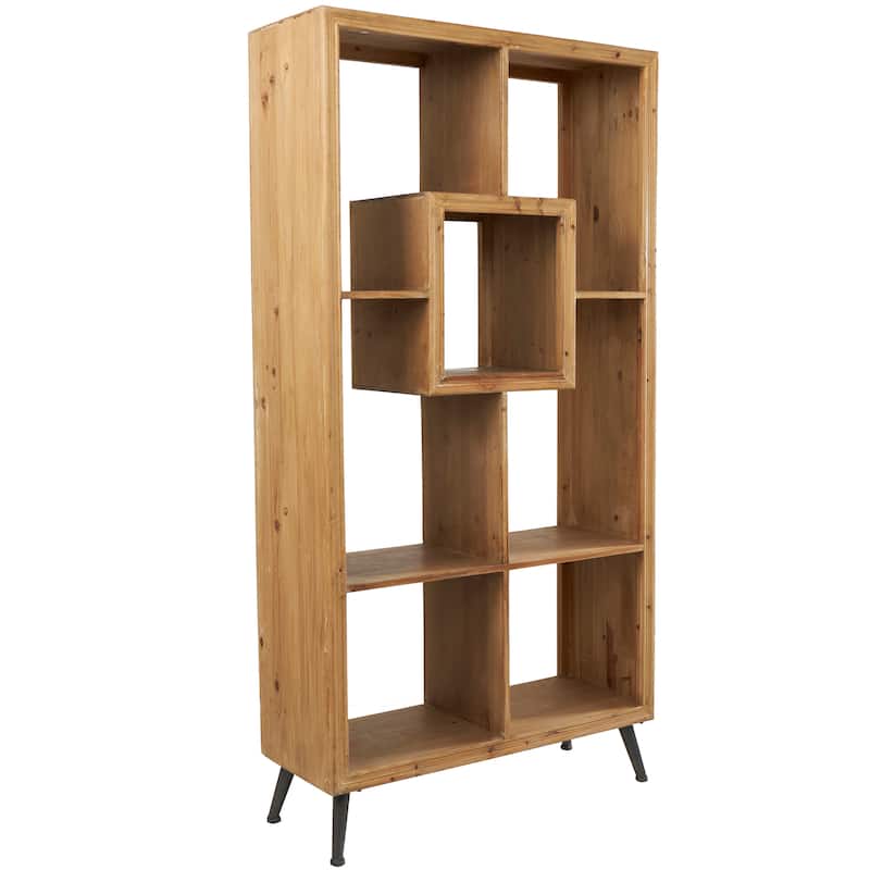 Brown Wooden Geometric 5 Shelves Shelving Unit
