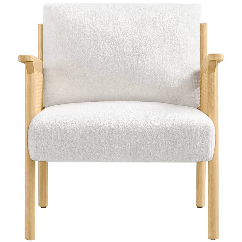 Yaheetech Upholstered Accent Chair Boucle Lounge Chair with Rattan Back and Sides