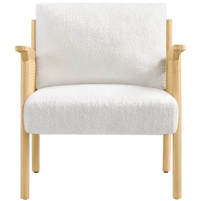 Yaheetech Upholstered Accent Chair Boucle Lounge Chair with Rattan Back and Sides