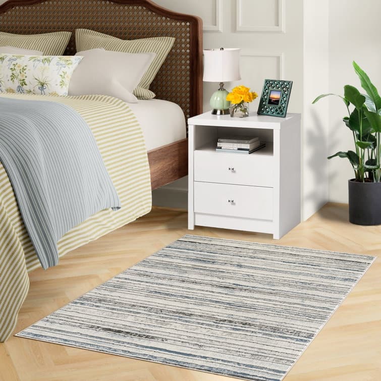 Modern Minimalist Striped Area Rug - Blue/Grey/Cream - Rectangle 2'11" x 4'11"