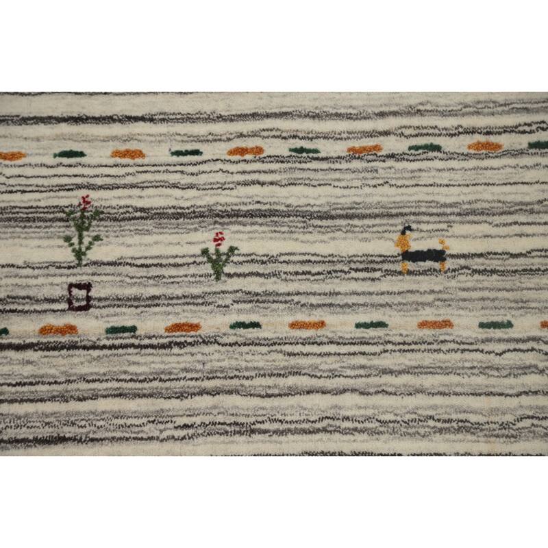Hand Knotted Oriental 100% Wool Carpet Tribal Animal Pictorial Beige & Ivories Gabbeh Area Rug - 9' 10'' X 10' 0''