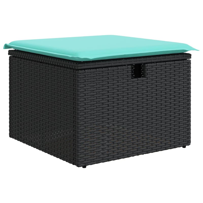 vidaXL 7/8 Piece Garden Sofa Set with Cushions Black Poly Rattan - 113.6×48.6×27.2