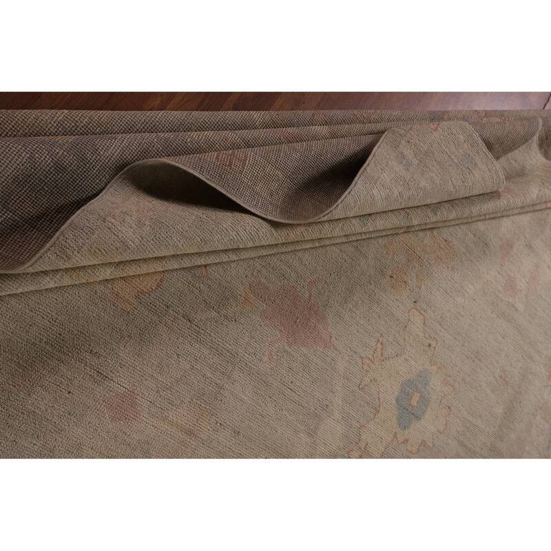 Vegetable Dye Oushak Area Rug Handmade Beige Wool Carpet - 8'11" x 12'0"