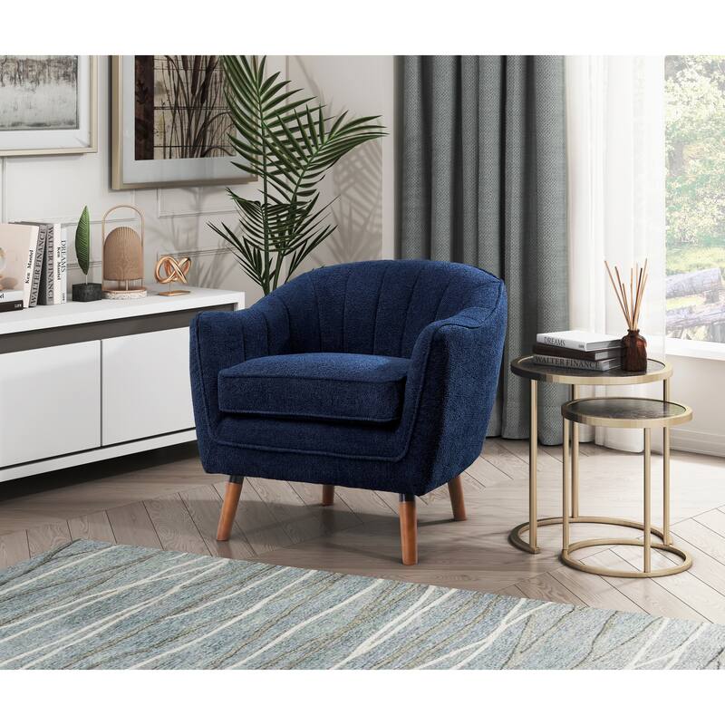 Mid-Century Modern Chenille Armchair with Channel Stitching