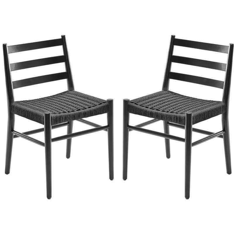 Woven Rope Seat Dining Chairs with Sturdy Metal Frame (Set of 2)
