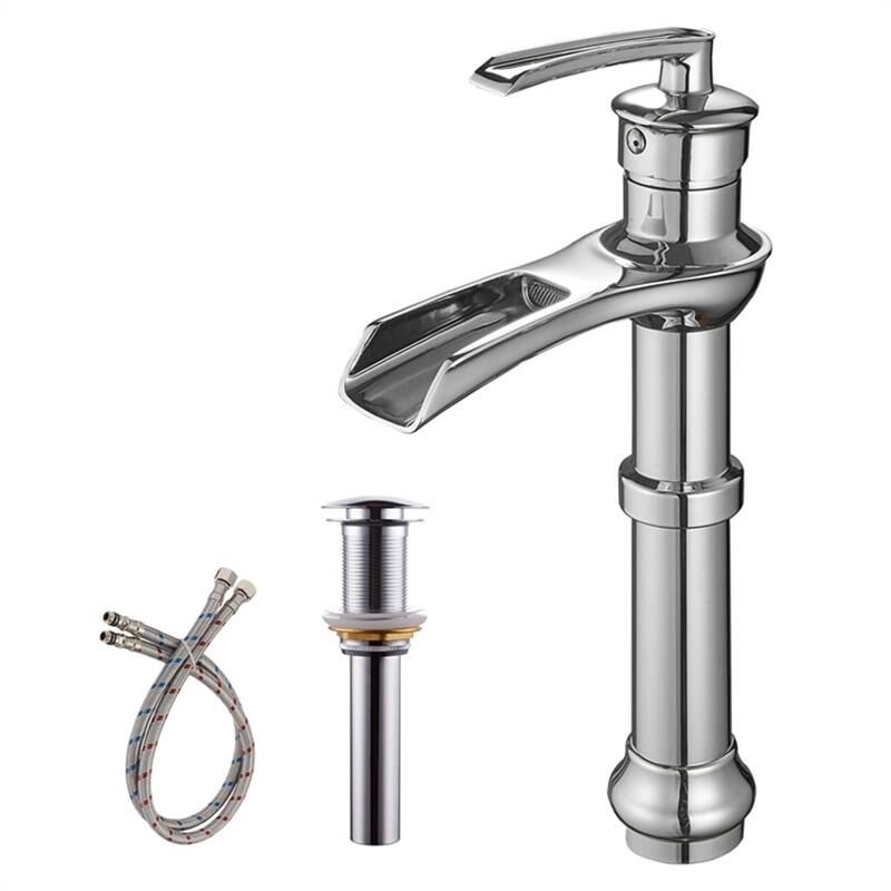 Waterfall Single Handle Bathroom Vessel Faucet With Drain Assembly Single Hole Vessel Sink Faucets Modern Basin Vanity High Tap