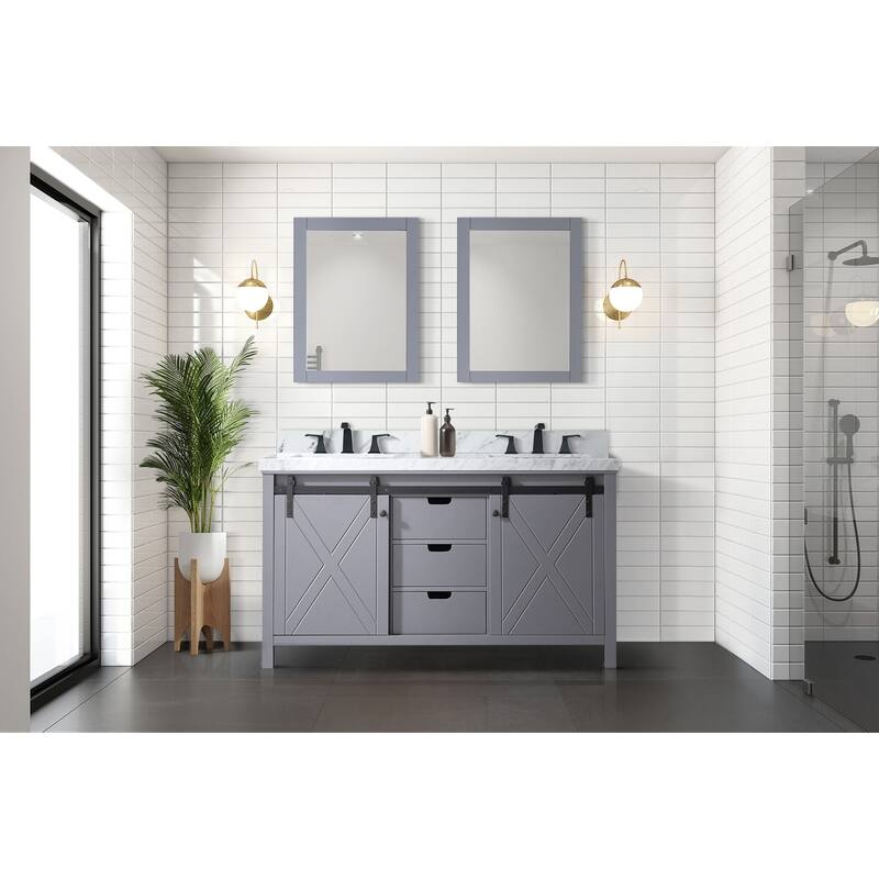 Marsyas 60 in W x 22 in D Ash Grey Double Bath Vanity, White Quartz Countertop, Faucet Set and 24 in Mirrors