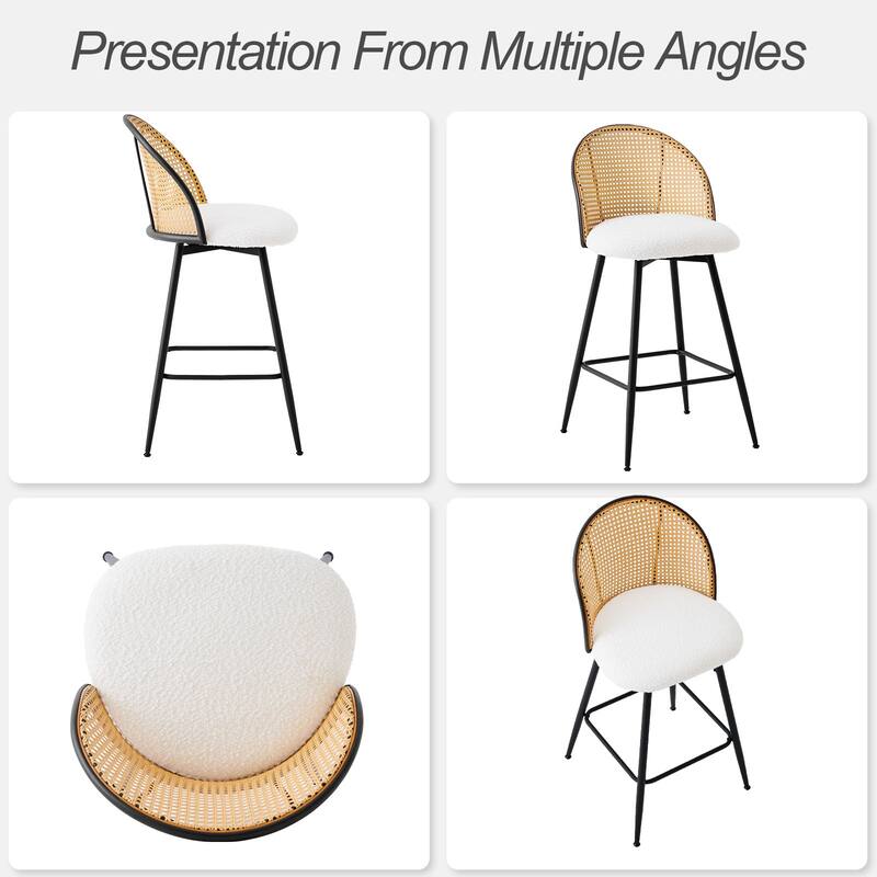 Upholstered Swivel Counter/ Bar Stools with Rattan Back