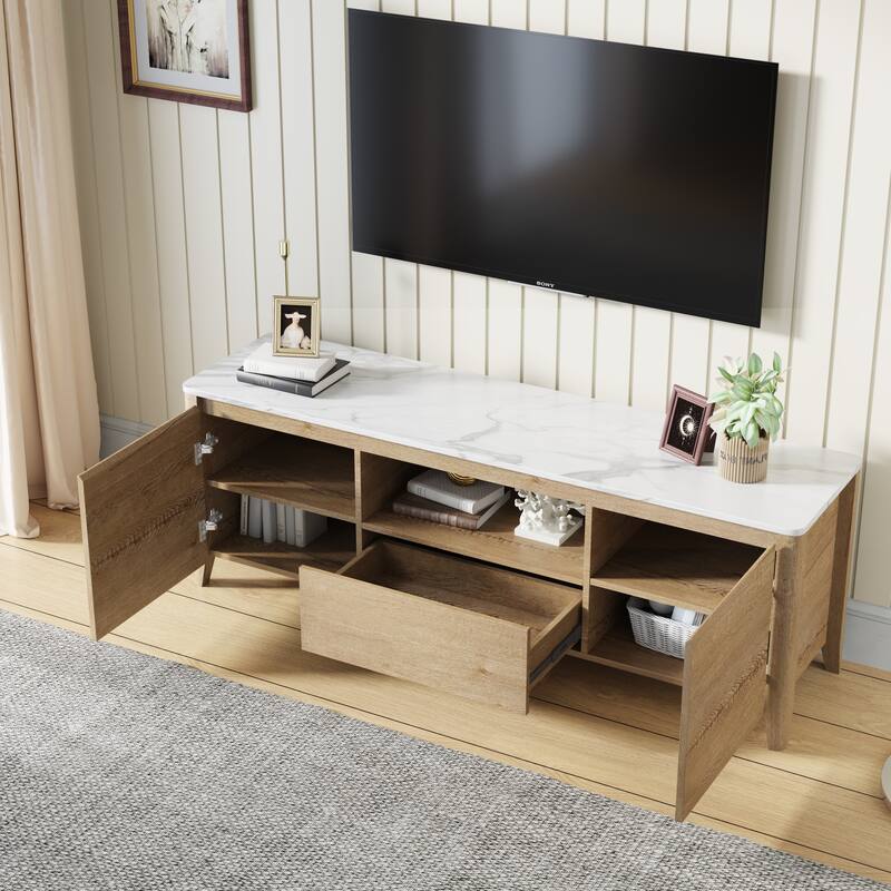 LED TV Stand for Gaming & Media - 58" Entertainment Center with Cable Management, Fits 80" TVs - White