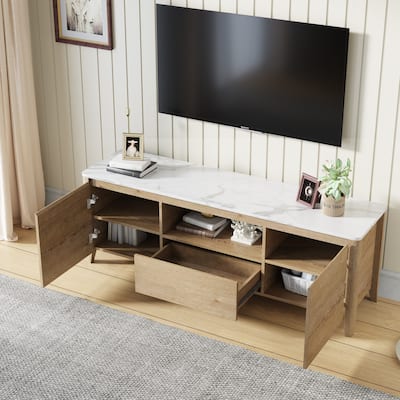 Multi-functional Entertainment Center TV Stand with LED Lights and for Storage Cabinet Bedroom and Living Room
