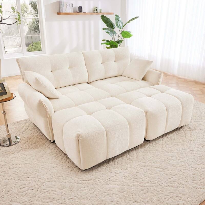78.7" Chenille Two Seater Upholstered Sofa, 2 Ottoman