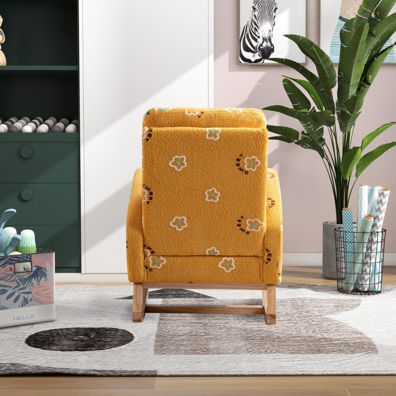 Upholstered Rocking Chair Accent Rocker Armchair With Side Pocket