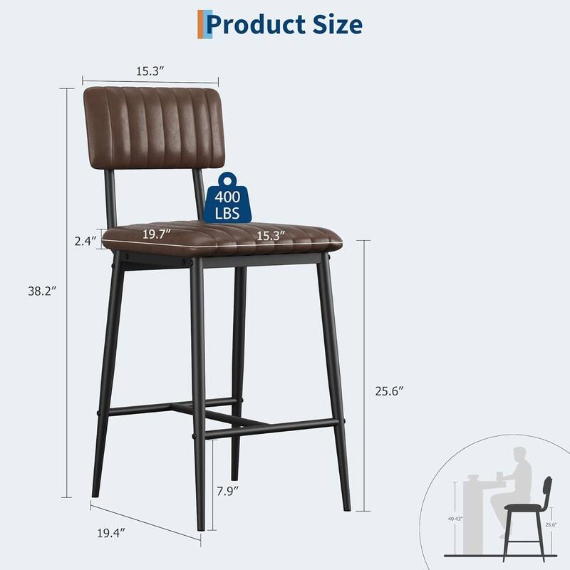 Set of 2 Counter-Height Bar Stools for Kitchen Islands and Bars