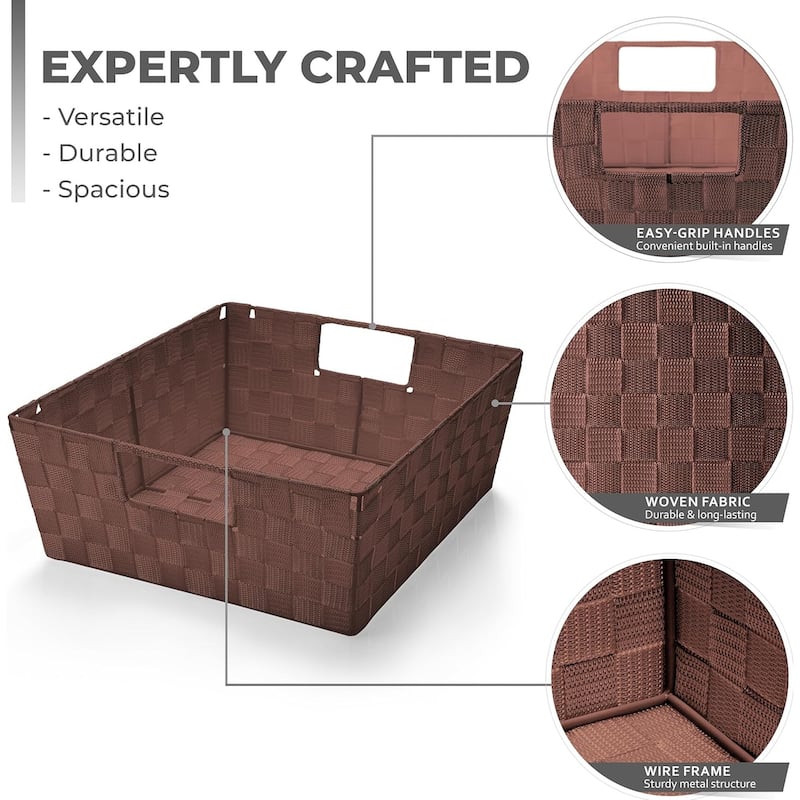 Sorbus Woven Basket Bin Shelf Storage Stackable with Woven Straps & Built-in Carry Handles - Set of 3 - 15.12" L x 13" W x 6" H