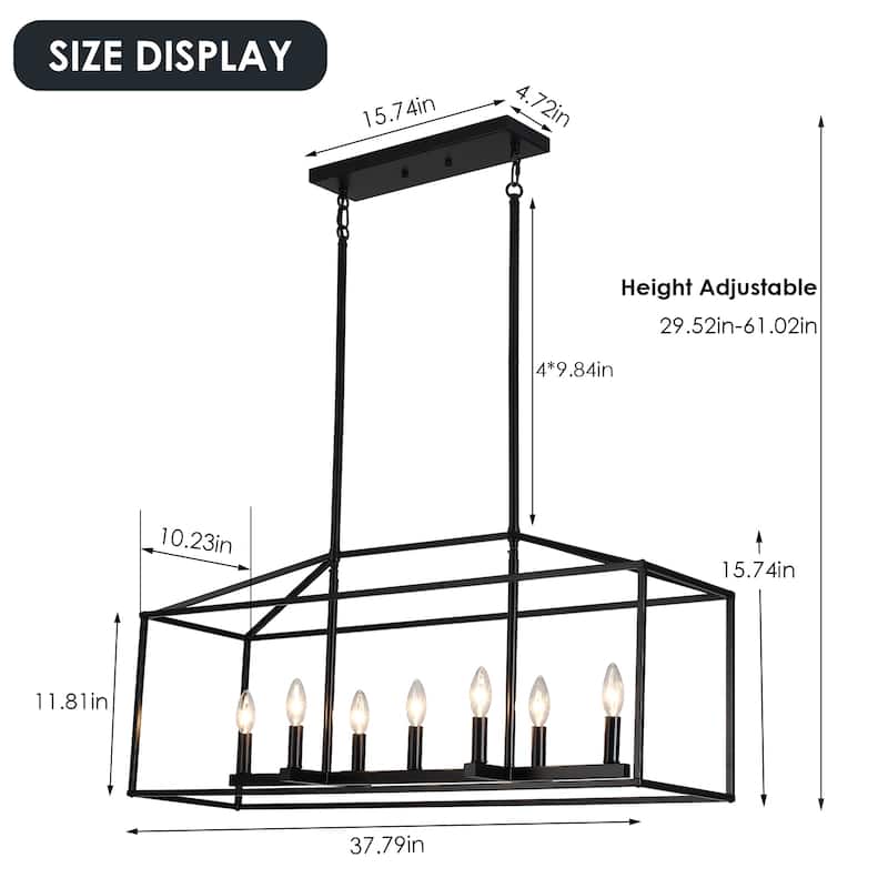 37.79" Wide 7-Light Traditional Farmhouse Rectangle Chandelier, Semi Flush Mount Chandelier, Kitchen Island Chandelier
