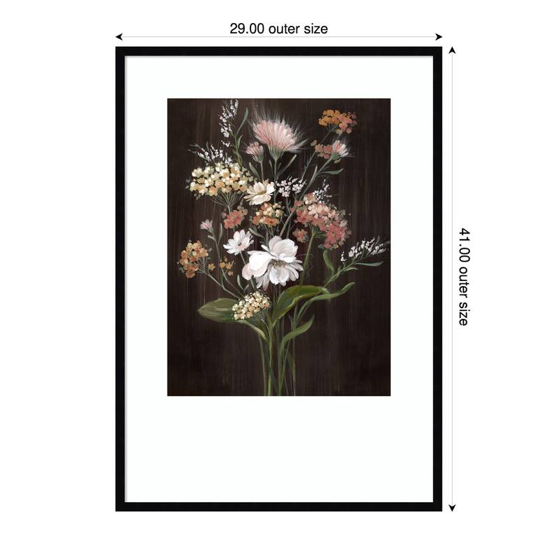 Gentle Blooms on Dark Canvas No. 1 by Alex Black Wood Framed Wall Art Print - Black