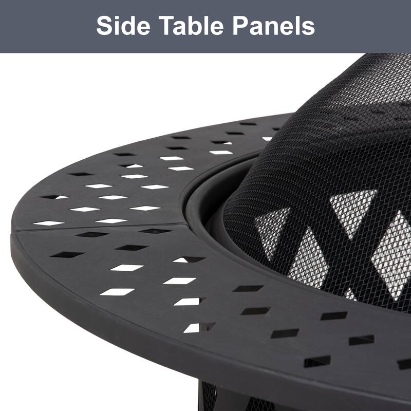 Black Cross Weave Large Round Steel Wood Burning Fire Pit with Spark Screen